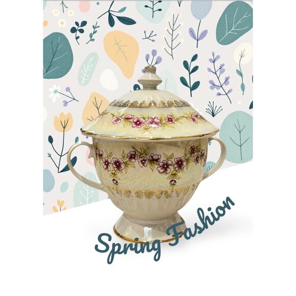 Vintage Floral Ceramic Sugar Bowl With Lid - Picture 1 of 9
